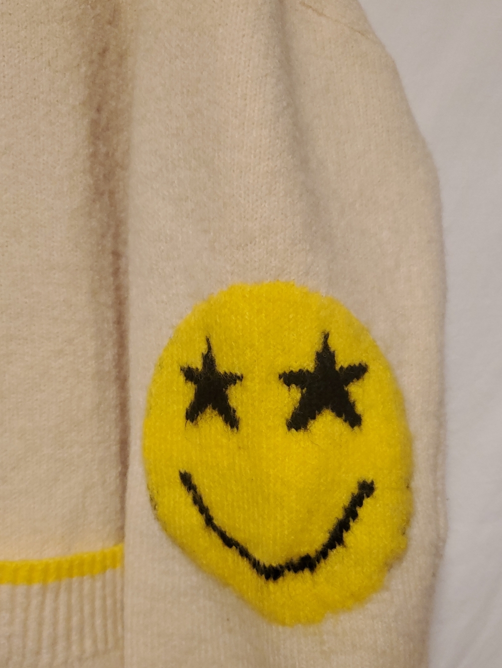 Altar'd State Cream Cardigan With Happy Face On Sleeves Med - Picture 3 of 4